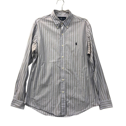 美品◆ラルフローレン ボタンダウンシャツ 90S ストライプ ブルー系 メンズ サイズL Ralph Lauren 【AFB51】