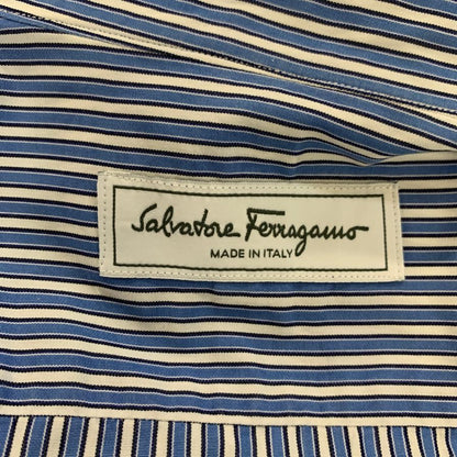 美品◆サルヴァトーレ フェラガモ シャツ ストライプ コットン ブルー メンズ サイズ39-R Salvatore Ferragamo 【AFB11】