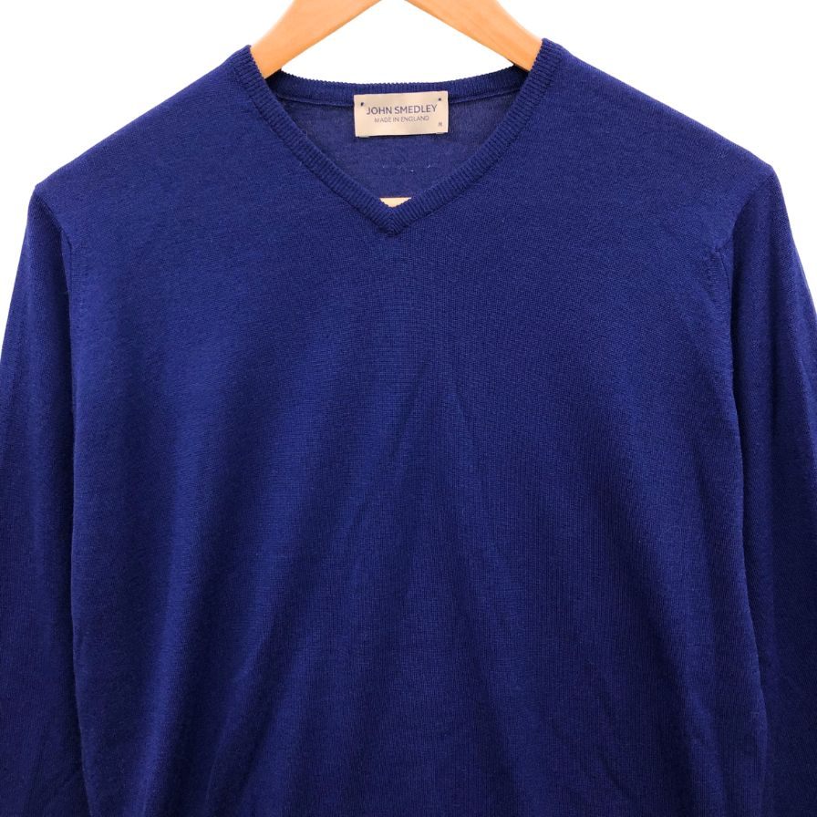 美品◆ジョンスメドレー セーター Vネック ニット ウール 薄手 ブルー メンズ サイズM JOHN SMEDLEY 【AFB9】
