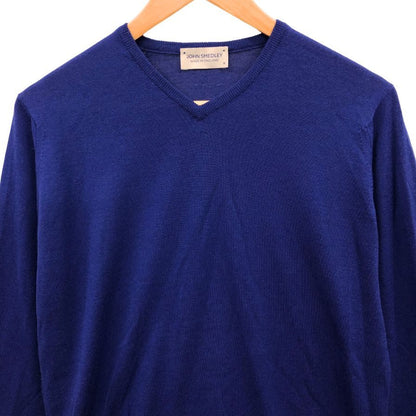 美品◆ジョンスメドレー セーター Vネック ニット ウール 薄手 ブルー メンズ サイズM JOHN SMEDLEY 【AFB9】