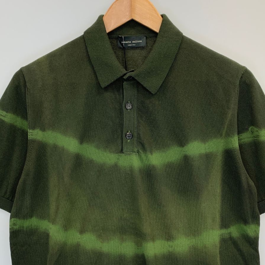 新品同様◆ロベルトコリーナ ポロシャツ 半袖 コットン ニット グラデーション グリーン メンズ サイズ48 roberto collina 【AFB2】