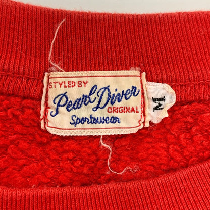 中古◆パールダイバー スポーツウェア スウェットリブ 半袖 セットインスリーブ  日本製 オールドヴィンテージスタイル メンズ サイズM レッド PEARL DIVER SPORTS WEAR 【AFB21】