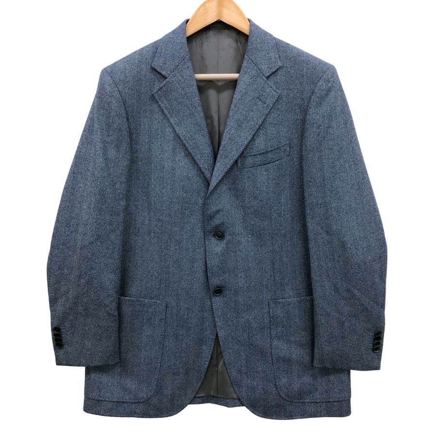 極美品◆フランコプリンツィバァリー  テーラードジャケット 3B シングル ヘリンボーン ブルー系 サイズ48 FRANCO PRINZIVALLI 【AFB42】
