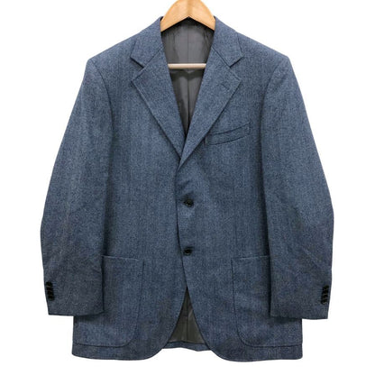 極美品◆フランコプリンツィバァリー  テーラードジャケット 3B シングル ヘリンボーン ブルー系 サイズ48 FRANCO PRINZIVALLI 【AFB42】