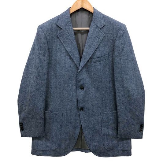 極美品◆フランコプリンツィバァリー  テーラードジャケット 3B シングル ヘリンボーン ブルー系 サイズ48 FRANCO PRINZIVALLI 【AFB42】