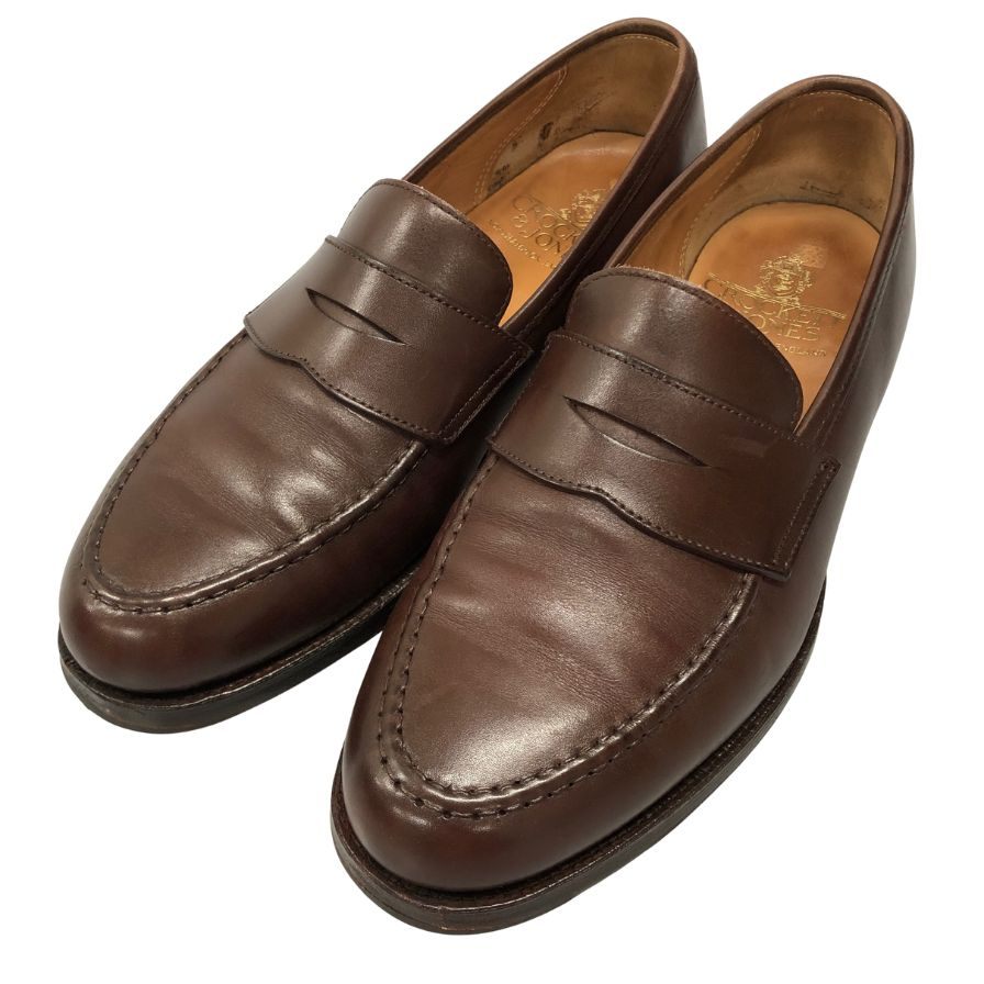 クロケットアンドジョーンズ カーフレザーローファー ボストン2 ブラウン サイズUK6.5E Crockett&Jones ローファー 約25.5cm【LA】【中古】
