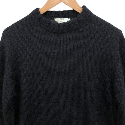 極美品◆フェンディ ニットセーター モヘヤ シルク混 メンズ サイズ42 ブラック FZZ546 Z4D FENDI 【AFB29】
