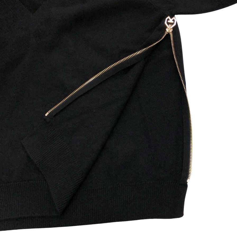 極美品◆ジバンシー Ｖネックニット セーター サイドゴールド ジップ メンズ カシミア混 サイズＳ ブラック BW906H4Z4E GIVENCHY 【AFB17】