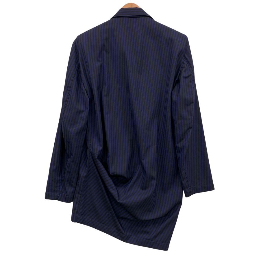 美品◆イッセイミヤケ 80S 筆タグ 変形ジャケット ストライプ ネイビー系 メンズ サイズM ISSEY MIYAKE 【AFB14】