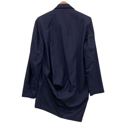 美品◆イッセイミヤケ 80S 筆タグ 変形ジャケット ストライプ ネイビー系 メンズ サイズM ISSEY MIYAKE 【AFB14】