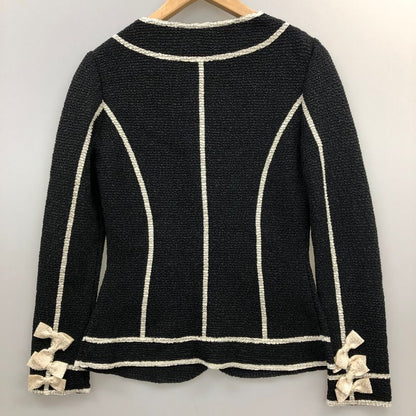中古◆ノコオーノ プリーツ加工 リボン付きジャケット ブラック サイズ38 レディース NOKO OHNO 【AFB9】