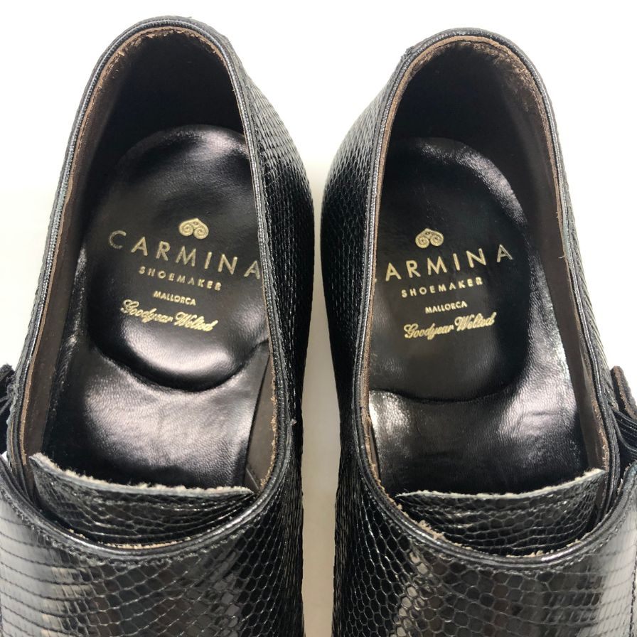 カルミナ レザーシューズ ダブルモンク リザードレザー ブラック サイズUK5.5 メンズ CARMINA 約24.0cm【AFD13】