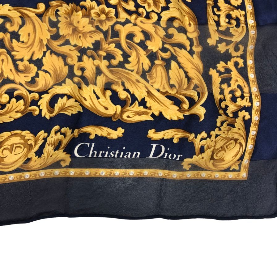 クリスチャンディオール スカーフ ロゴ ゴールド×ブラック レディース Christian Dior【AFI3】