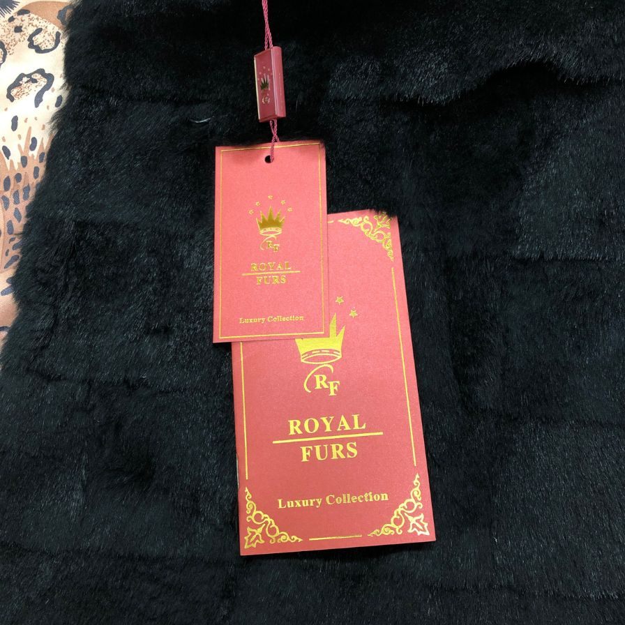 ロイヤルファー コート 本毛皮 ラビットファー 裏レオパード ブラック レディース サイズM ROYAL FURS【AFF19】
