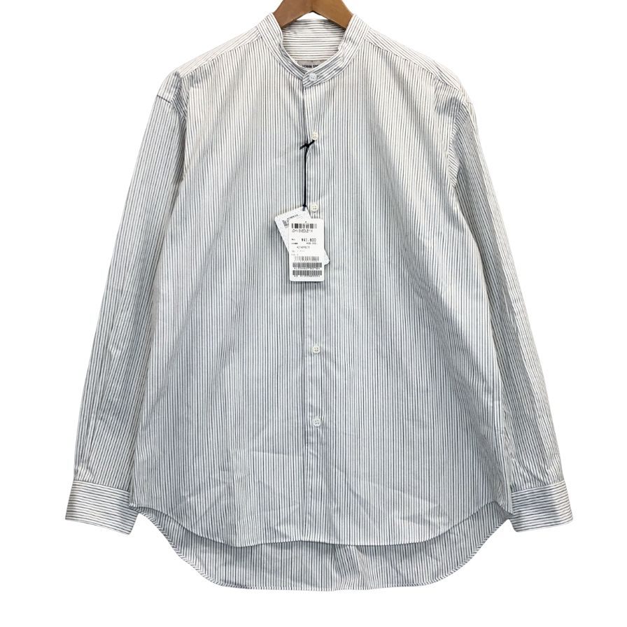 新品同様◆ジョンスメドレー シャツ ノーカラー バンドカラー 長袖 ストライプ メンズ ホワイト系 サイズM JOHN SMEDLEY 【AFB44】