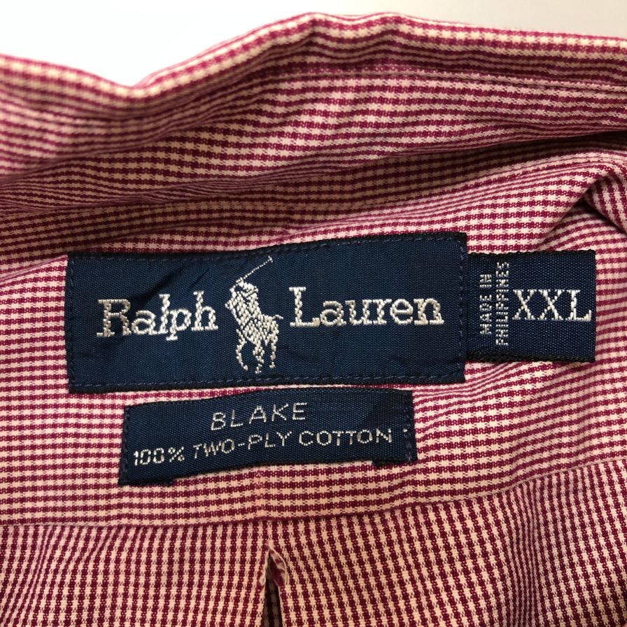 美品◆ラルフローレン ボタンダウンシャツ 90S オールド BLAKE チェック ピンク系 メンズ サイズXXL Ralph Lauren 【AFB40】