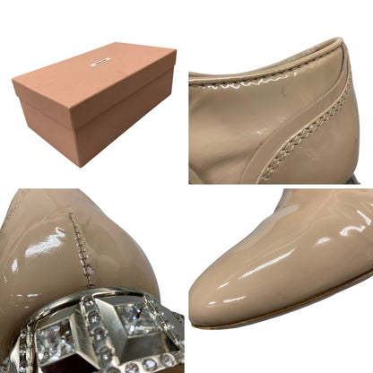 ミュウミュウ レザーシューズ エナメル ビジュー ピンク サイズ39 レディース MIUMIU 約25.5cm【AFD9-2】