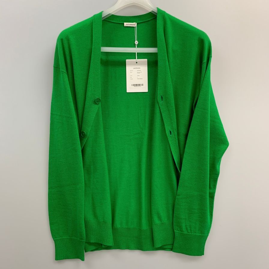 未使用◆キャッシュ＆バルバ カーディガン ウーステッドカシミヤ 150 グリーン メンズ サイズ2 IMWSW002 Cash&Barba 【AFB27】