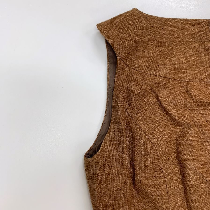 極美品◆フォクシー シルク100%ワンピース 水牛バックル ブラウン サイズ40 FOXEY 【AFB14】