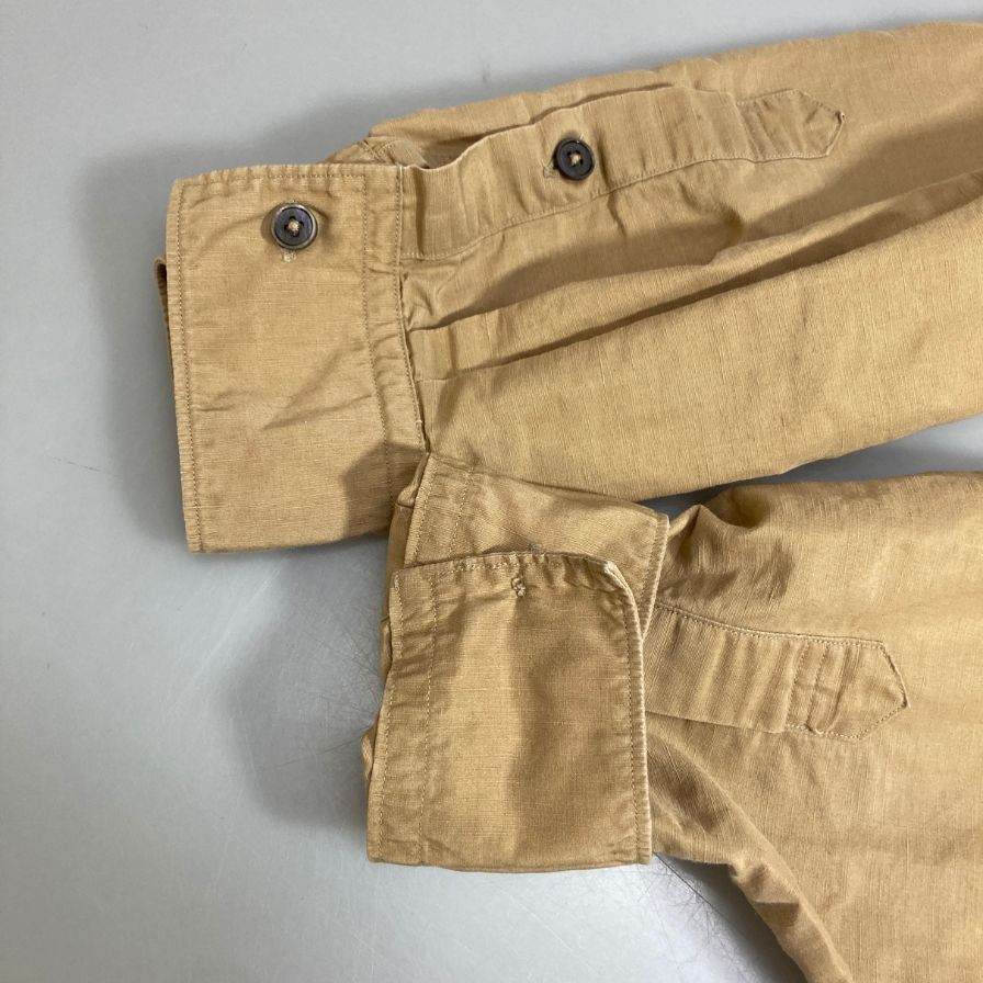 中古◆シンヤ バンドカラー 長袖シャツ 日本製 リネン混 メンズ サイズ3 ブラウン SHINYA 【AFB28】