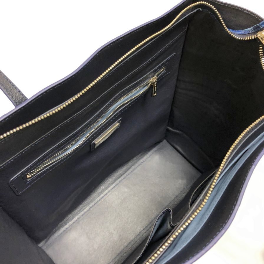 ペレリールッソ クロコ ハンドバック ブルー系 PELLEY LUSSO【AFE8】