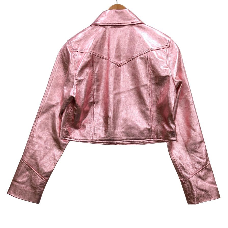 極美品◆ラブシャックファンシー ラメ レザー ジャケット ショート丈 ラムレザー レディース サイズM ピンク  love shack fancy 【AFB24】