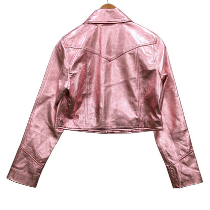 極美品◆ラブシャックファンシー ラメ レザー ジャケット ショート丈 ラムレザー レディース サイズM ピンク  love shack fancy 【AFB24】