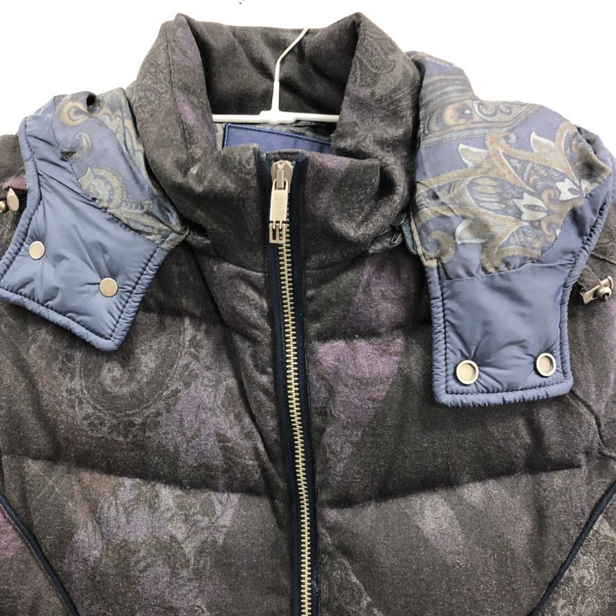 美品◆エトロ ペイズリー柄 ダウン フーディーベスト ネイビー ブラック サイズXL ETRO 【AFA17】