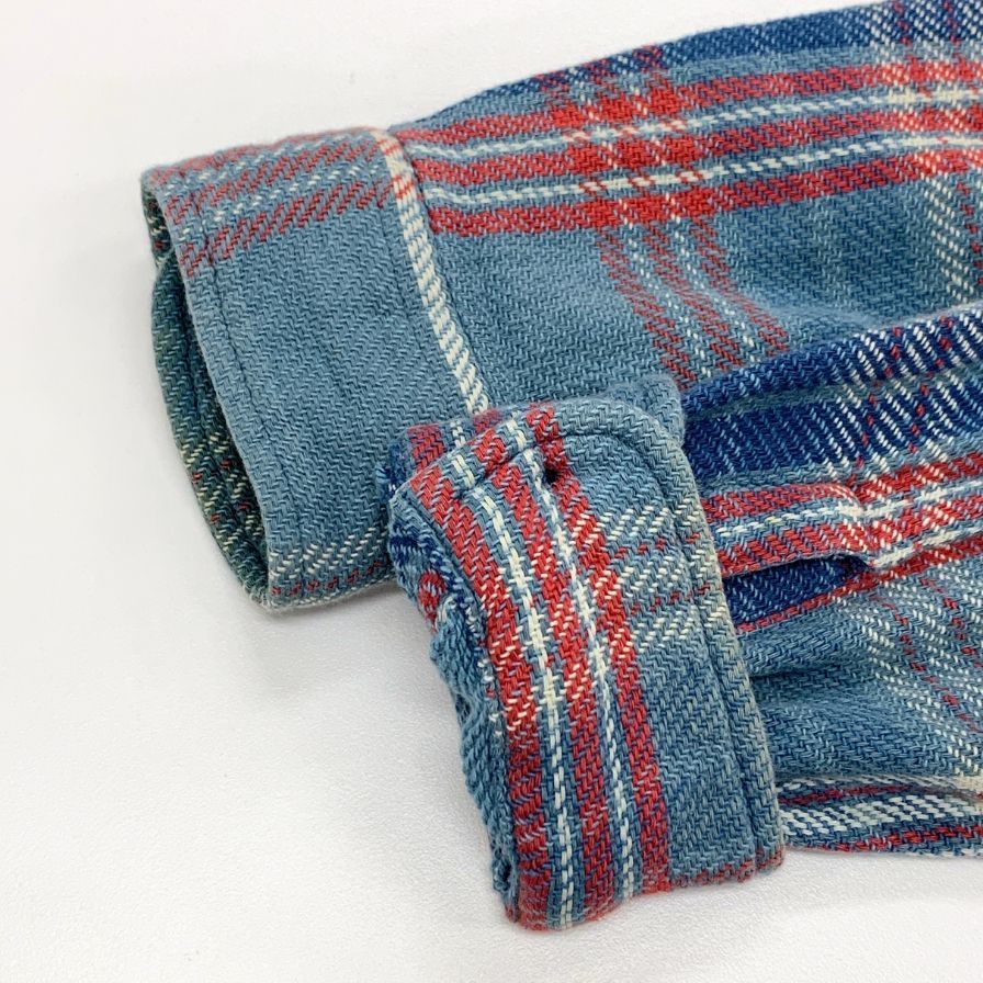 中古◆ダブルアールエル ラルフローレン 長袖シャツ チェック ブルー系 メンズ サイズXS RRL RALPH LAUREN 【AFB27】