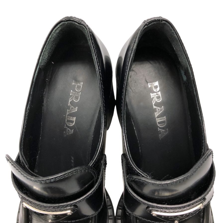 プラダ ローファー 厚底 ハイヒール ロゴ レザー レディース ブラック サイズ23.5 PRADA 約23.5cm【AFD3】