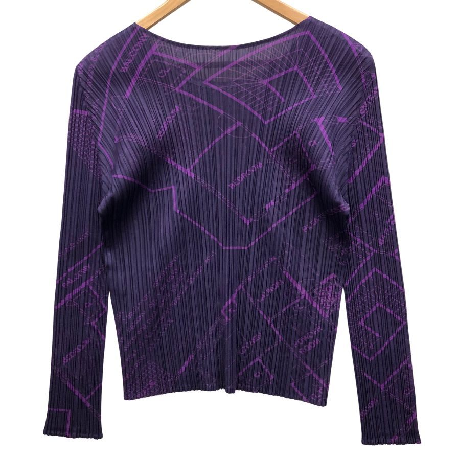 美品◆プリーツプリーズ イッセイミヤケ 長袖カットソー 総柄 パープル レディース サイズ3 PP53-JK671 PLEATS PLEASE ISSEY MIYAKE 【AFB46】