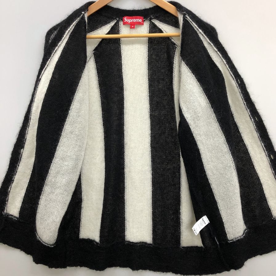 美品◆シュプリーム ストライプド モヘア カーディガン 2013AW ユニセックス サイズS ブラック×ホワイト Supreme 【AFB35】