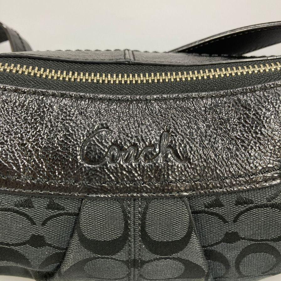 コーチ ハンドバッグ シグネチャー ワンショルダー ロゴ刻印 ガラスレザー レディース ブラック COACH【AFE10】