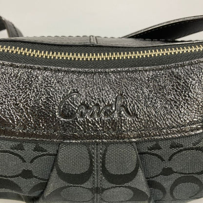 コーチ ハンドバッグ シグネチャー ワンショルダー ロゴ刻印 ガラスレザー レディース ブラック COACH【AFE10】