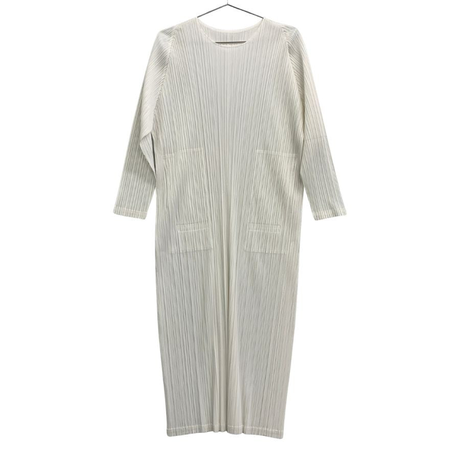美品◆プリーツプリーズ ワンピース PP61JH126 イッセイミヤケ ポリエステル ホワイト サイズ4 レディース PLEATS PLEASE 【AFB21】