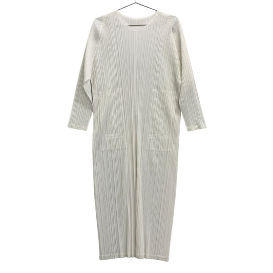 美品◆プリーツプリーズ ワンピース PP61JH126 イッセイミヤケ ポリエステル ホワイト サイズ4 レディース PLEATS PLEASE 【AFB21】