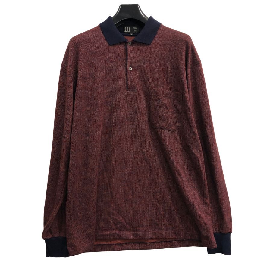 中古■ダンヒル ニット ポロシャツ 長袖 ウール100% ボルドー系 サイズL dunhill 【AFB41】