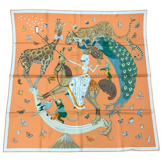 エルメス カレ90 HERMES STORY エルメス ストーリー シルク オレンジ系 レディース HERMES【AFI20】