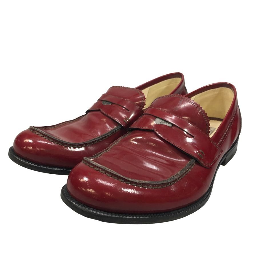 ボッテガヴェネタ エナメル コインローファー メンズ サイズ42.5 ボルドー BOTTEGA VENETA 約27.5cm【AFC46】