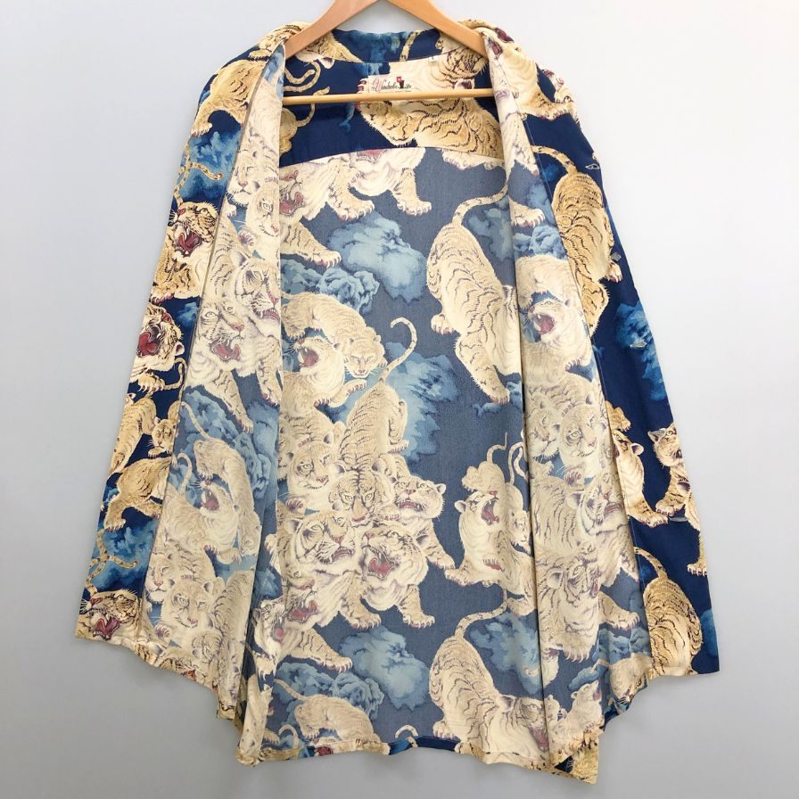 極美品◆サンサーフ アロハシャツ 百虎 スペシャルエディション ワードローブ 復刻 SS31814 レーヨン メンズ マルチカラー ブルー系 サイズL SUNSURF 【AFB37】