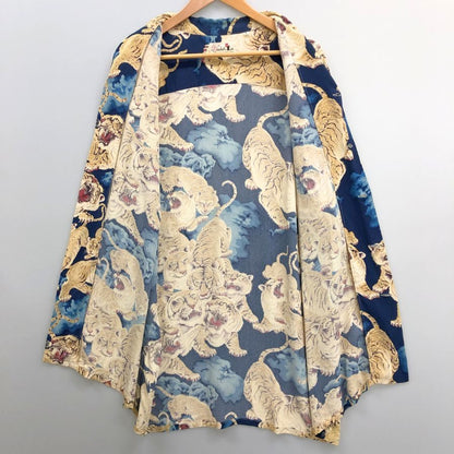 極美品◆サンサーフ アロハシャツ 百虎 スペシャルエディション ワードローブ 復刻 SS31814 レーヨン メンズ マルチカラー ブルー系 サイズL SUNSURF 【AFB37】