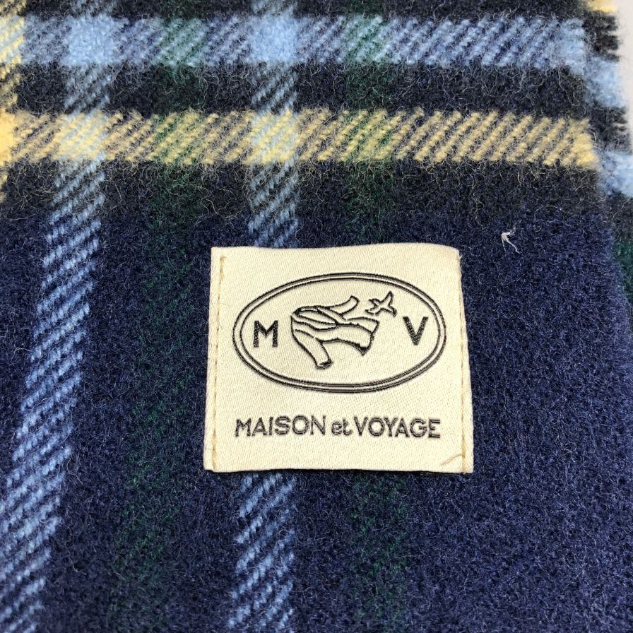 メゾンエヴォヤージュ ウール チェック柄 マフラー ブルー  MAISON et VOYAGE【AFB50】