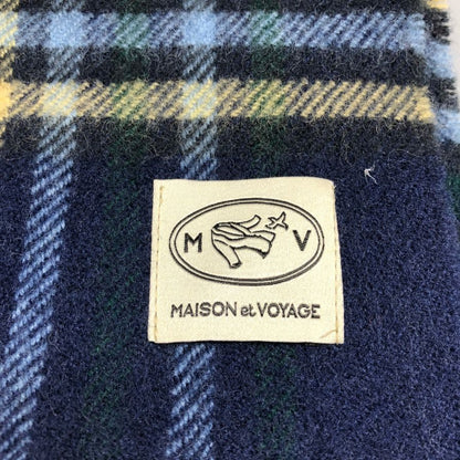 メゾンエヴォヤージュ ウール チェック柄 マフラー ブルー  MAISON et VOYAGE【AFB50】