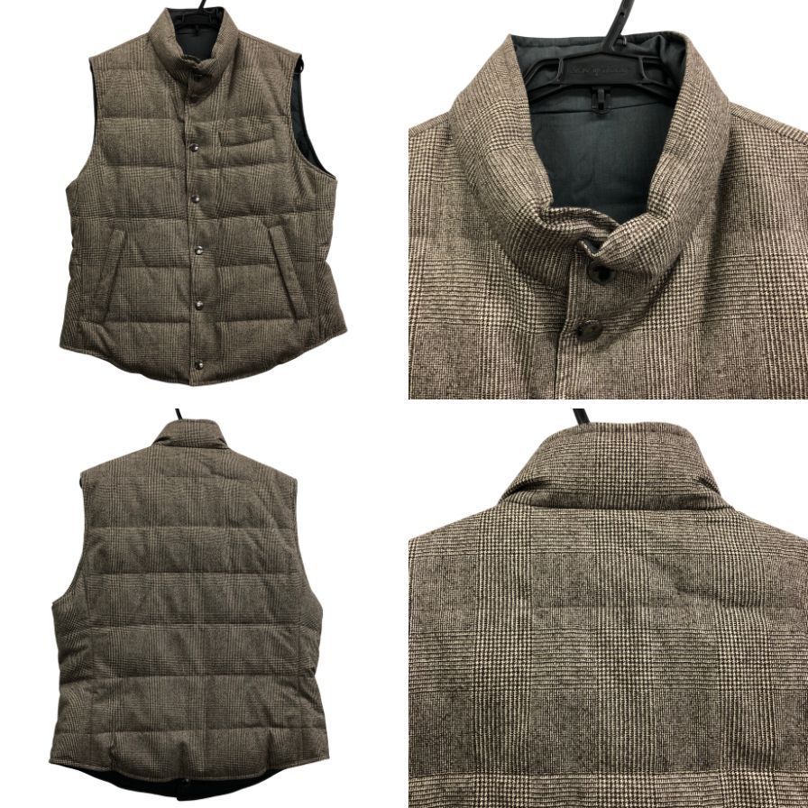 美品◆ブルネロクチネリ ウール ダウンベスト リバーシブル チェック柄 ネイビー サイズL メンズ BRUNELLO CUCINELLI 【AFA17】