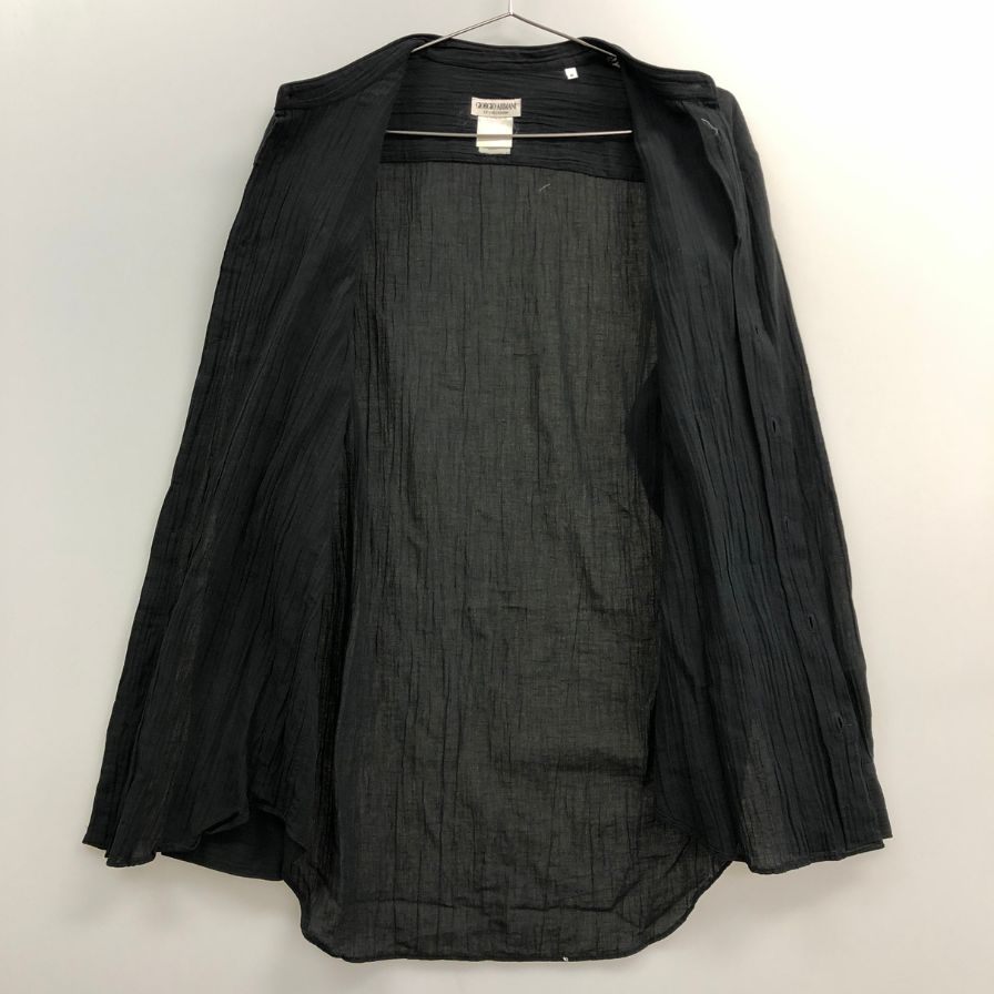 極美品◆ジョルジオ アルマーニ ノーカラー 長袖シャツ ストライプ織柄 ブラック サイズM GIORGIO ARMANI 【AFB12】