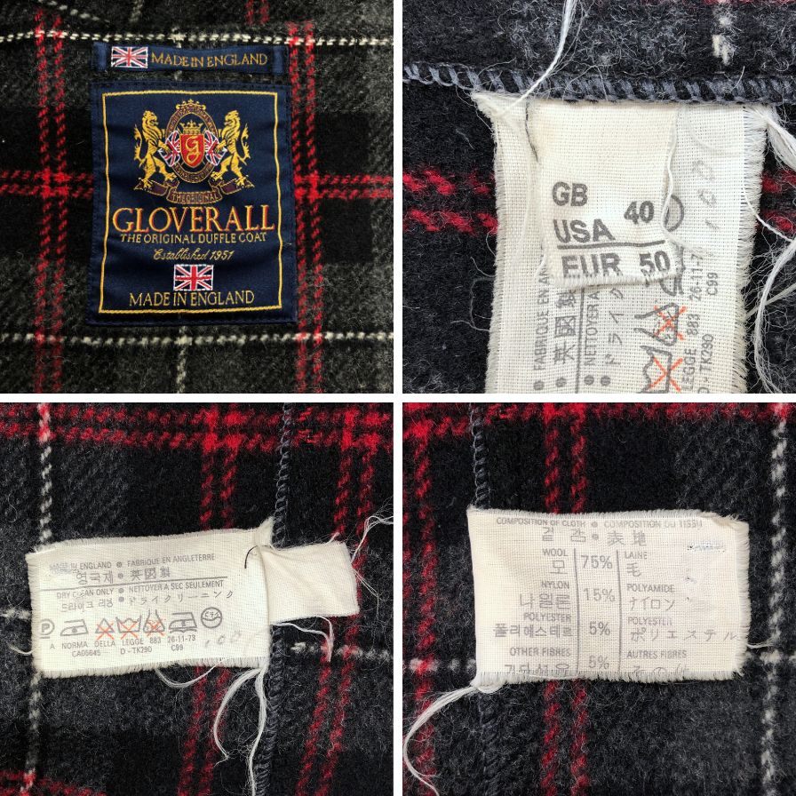 中古◆グローバーオール ダッフルコート 90年代 イングランド製 グレー ウール メンズ サイズ40 GLOVERALL 【AFA4】