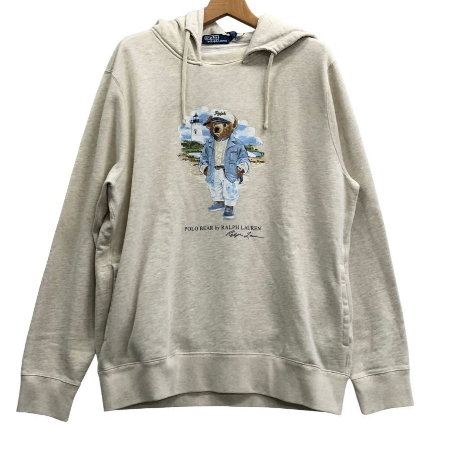 新品同様◆ポロ ラルフローレン プルオーバーパーカー ベアプリント ベージュ メンズ サイズL POLO RALPH LAUREN 【AFB40】