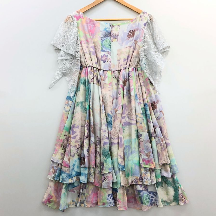 極美品◆ダイアグラム グレースコンチネンタル ノースリーブワンピース 花柄 レース装飾 マルチカラー レディース サイズ36 Diagram GRACE CONTINENTAL 【AFB47】