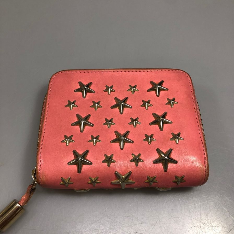 ジミーチュウ ラウンドジップ ミニ ウォレット スタッズ ピンク JIMMY CHOO【AFB54】