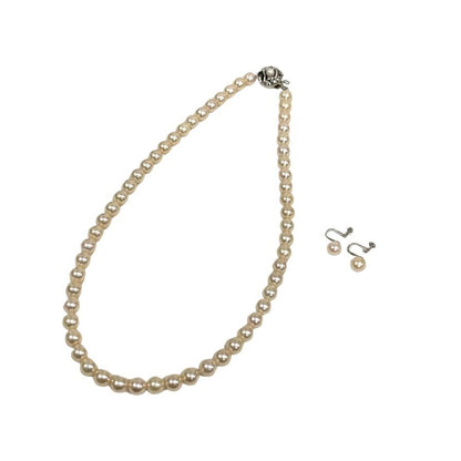 ノーブランド パールネックレス クリームイエロー シルバー金具 総重量 32.7g 56粒【AFI6】